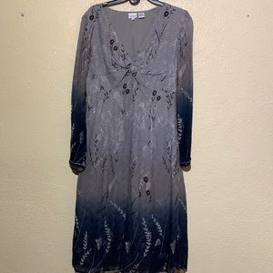 Together Dress Size 14 Gray Navy Blue Beaded Embroidered Floral Rayon